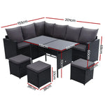 Gardeon Outdoor Furniture Dining Setting Sofa Set Lounge Wicker 9 Seater Black - Furniture > Outdoor