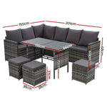 Gardeon Outdoor Furniture Dining Setting Sofa Set Lounge Wicker 9 Seater Mixed Grey - Furniture > Outdoor