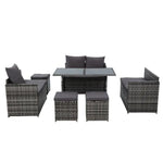 Gardeon Outdoor Furniture Dining Setting Sofa Set Lounge Wicker 9 Seater Mixed Grey - Furniture > Outdoor