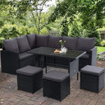 Gardeon Outdoor Furniture Dining Setting Sofa Set Lounge Wicker 9 Seater Black - Furniture > Outdoor