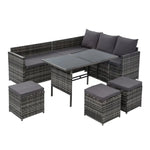Gardeon Outdoor Furniture Dining Setting Sofa Set Lounge Wicker 9 Seater Mixed Grey - Furniture > Outdoor