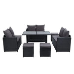 Gardeon Outdoor Furniture Dining Setting Sofa Set Lounge Wicker 9 Seater Black - Furniture > Outdoor
