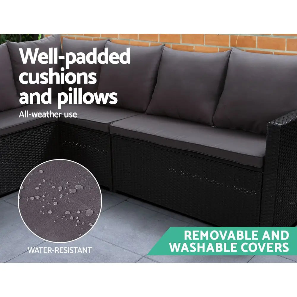 Gardeon Outdoor Furniture Dining Setting Sofa Set Lounge Wicker 9 Seater Black - Furniture > Outdoor