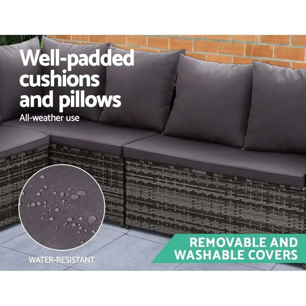 Gardeon Outdoor Furniture Dining Setting Sofa Set Lounge Wicker 9 Seater Mixed Grey - Furniture > Outdoor