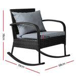 Gardeon Outdoor Furniture Rocking Chair Wicker Garden Patio Lounge Setting Black - Furniture > Outdoor
