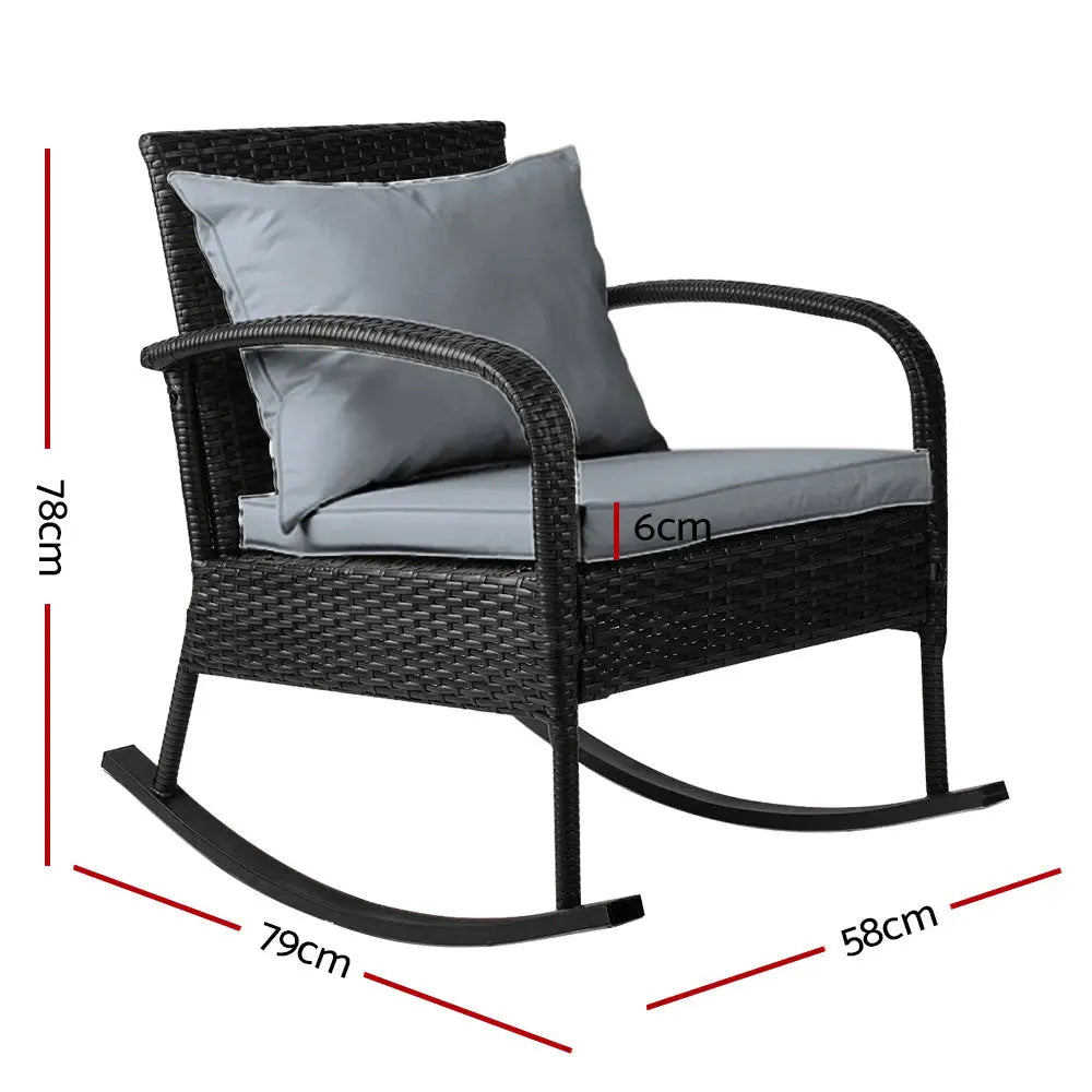 Gardeon Outdoor Furniture Rocking Chair Wicker Garden Patio Lounge Setting Black - Furniture > Outdoor