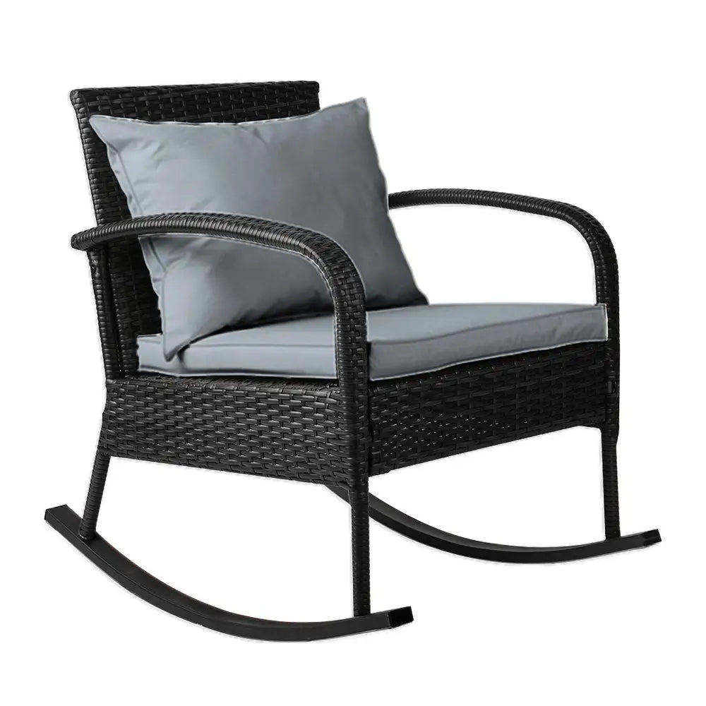 Gardeon Outdoor Furniture Rocking Chair Wicker Garden Patio Lounge Setting Black - Furniture > Outdoor