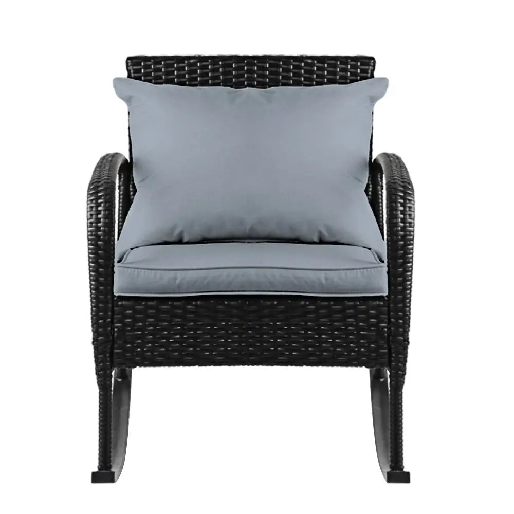Gardeon Outdoor Furniture Rocking Chair Wicker Garden Patio Lounge Setting Black - Furniture > Outdoor