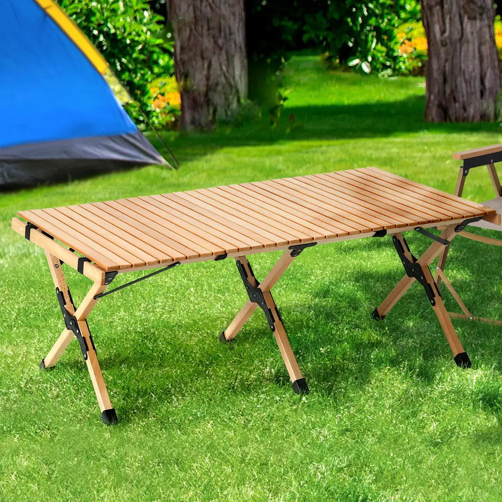 Gardeon Outdoor Furniture Wooden Egg Roll Picnic Table Camping Desk 120CM - Furniture > Outdoor