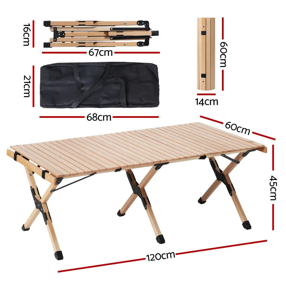 Gardeon Outdoor Furniture Wooden Egg Roll Picnic Table Camping Desk 120CM - Furniture > Outdoor