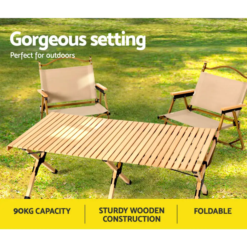 Gardeon Outdoor Furniture Wooden Egg Roll Picnic Table Camping Desk 120CM - Furniture > Outdoor