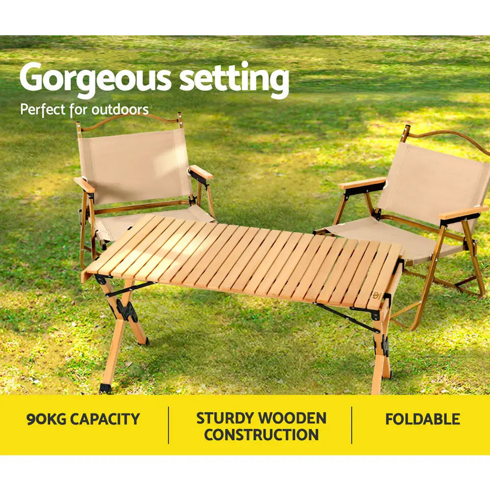 Gardeon Outdoor Furniture Wooden Egg Roll Picnic Table Camping Desk 90CM - Furniture > Outdoor