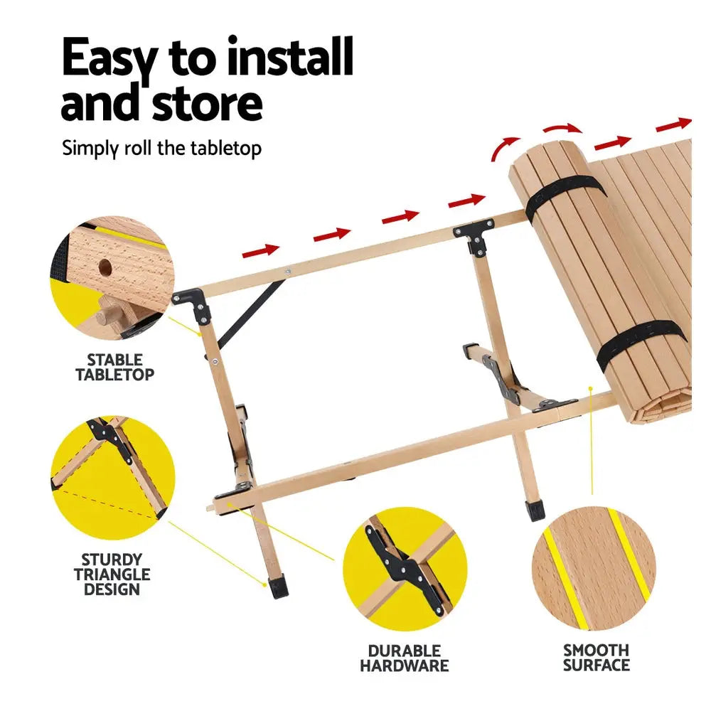 Gardeon Outdoor Furniture Wooden Egg Roll Picnic Table Camping Desk 120CM - Furniture > Outdoor