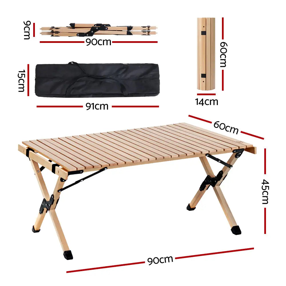 Gardeon Outdoor Furniture Wooden Egg Roll Picnic Table Camping Desk 90CM - Furniture > Outdoor