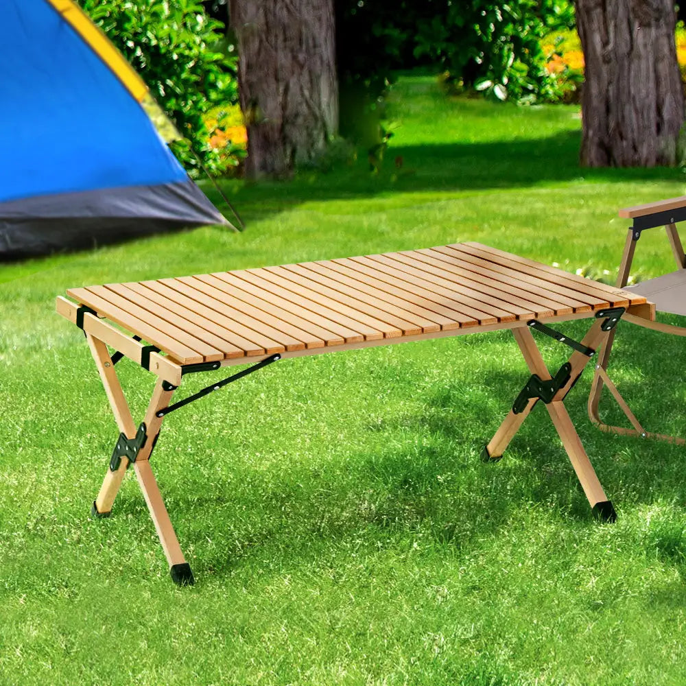 Gardeon Outdoor Furniture Wooden Egg Roll Picnic Table Camping Desk 90CM - Furniture > Outdoor