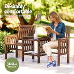 Gardeon Outdoor Garden Bench Loveseat Wooden Table Chairs Patio Furniture Brown - Furniture > Outdoor