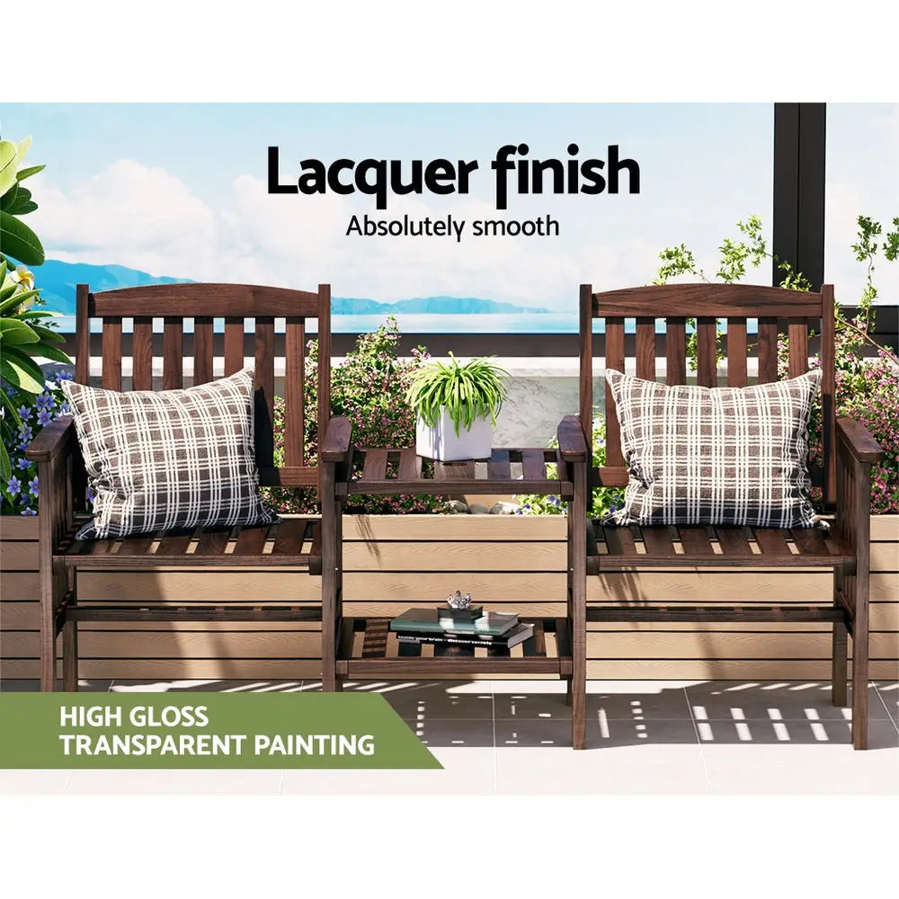 Gardeon Outdoor Garden Bench Loveseat Wooden Table Chairs Patio Furniture Charcoal - Furniture > Outdoor > Outdoor