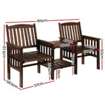 Gardeon Outdoor Garden Bench Loveseat Wooden Table Chairs Patio Furniture Charcoal - Furniture > Outdoor > Outdoor