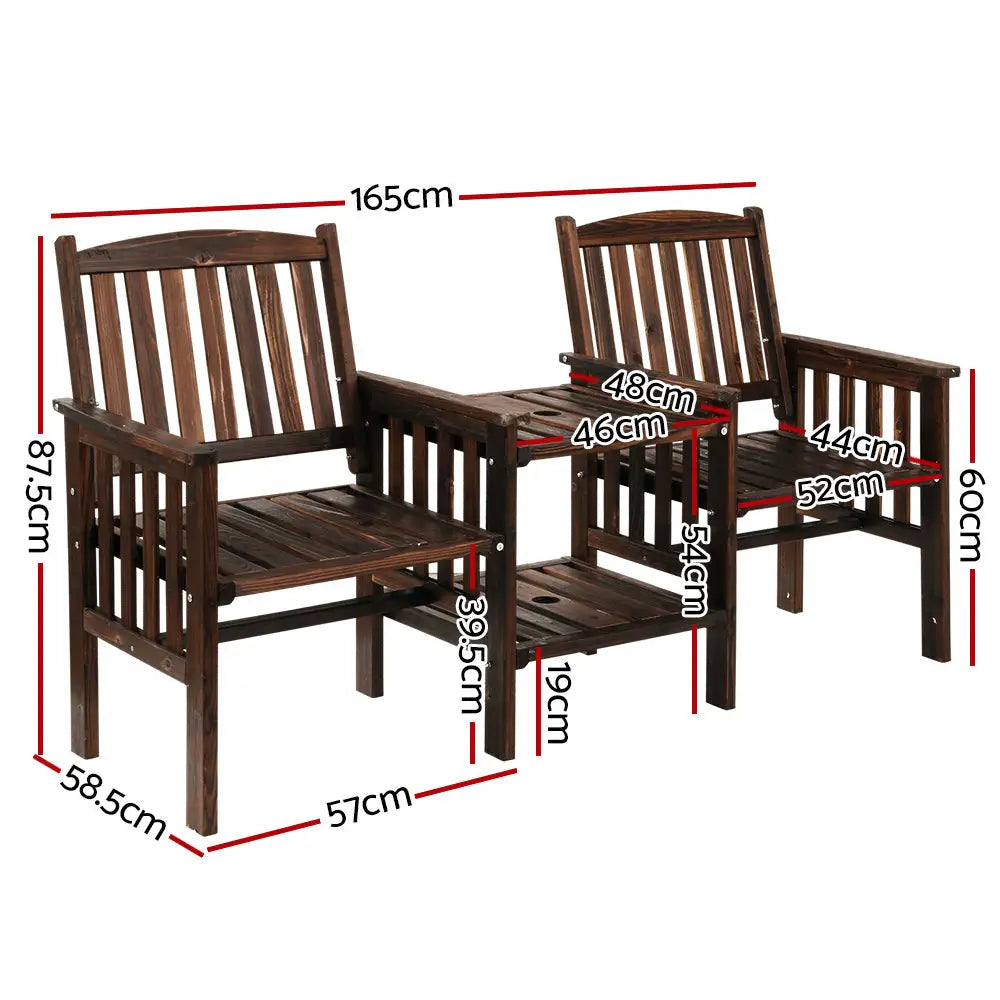 Gardeon Outdoor Garden Bench Loveseat Wooden Table Chairs Patio Furniture Charcoal - Furniture > Outdoor > Outdoor
