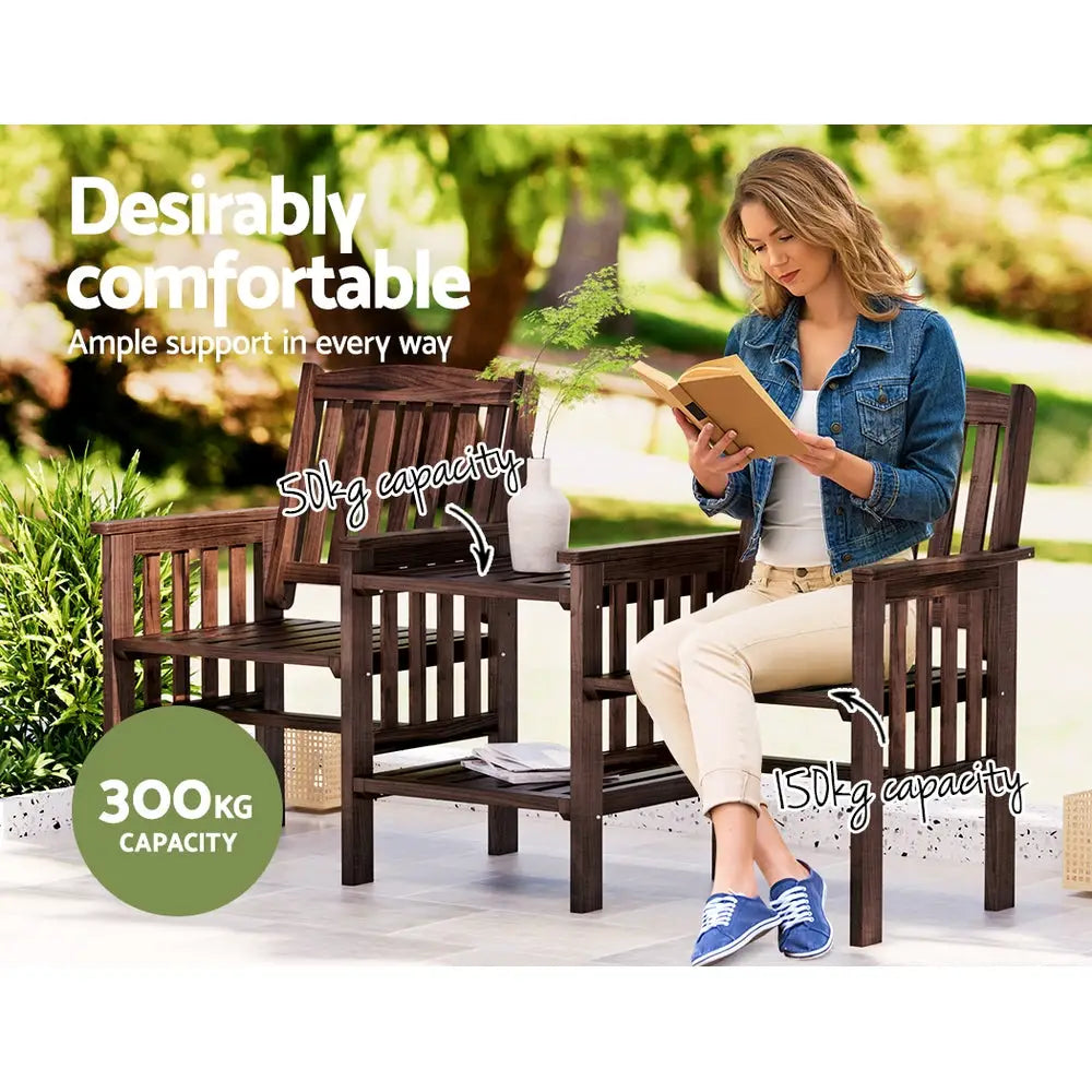 Gardeon Outdoor Garden Bench Loveseat Wooden Table Chairs Patio Furniture Charcoal - Furniture > Outdoor > Outdoor