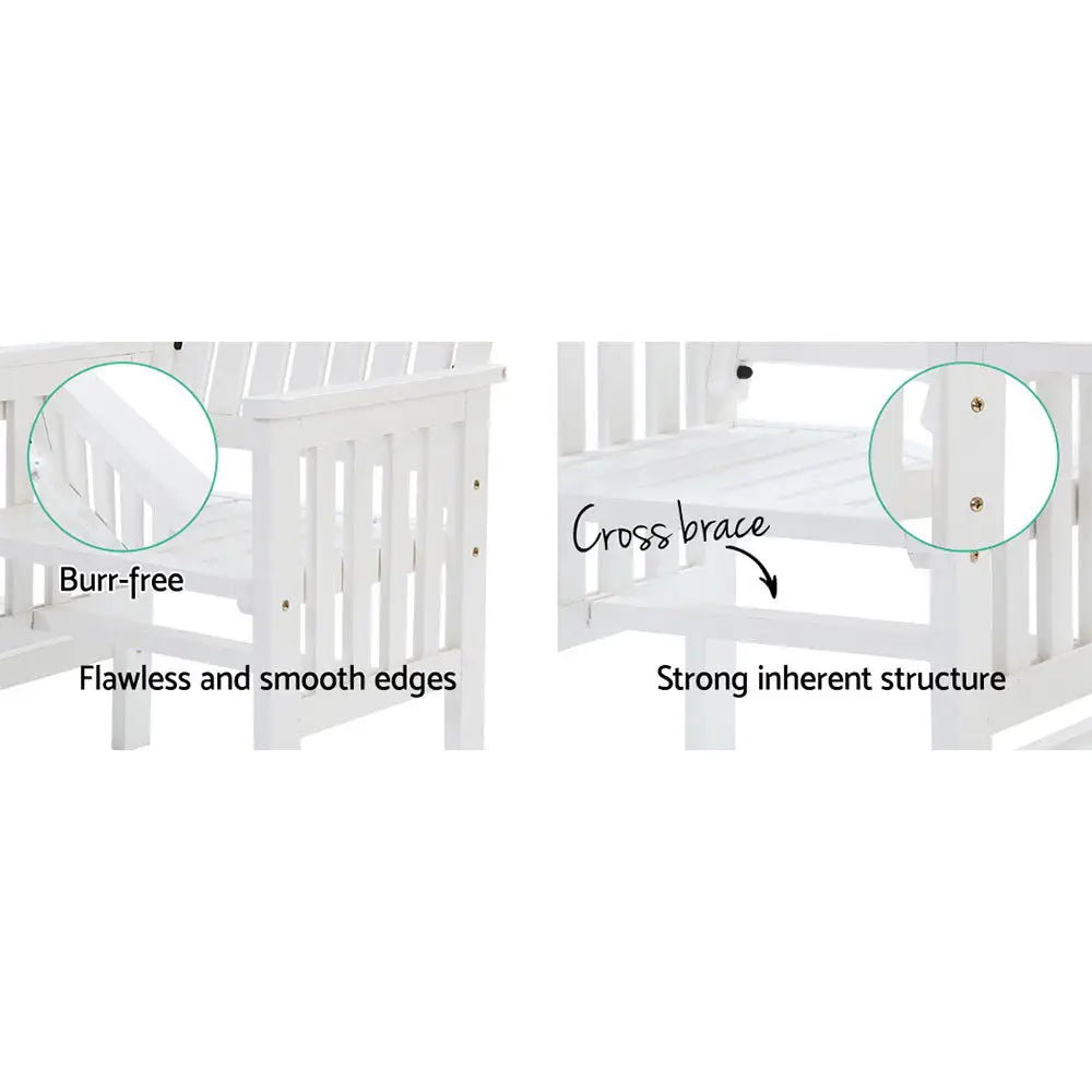 Gardeon Outdoor Garden Bench Loveseat Wooden Table Chairs Patio Furniture White - Furniture > Outdoor > Outdoor Chairs