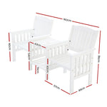 Gardeon Outdoor Garden Bench Loveseat Wooden Table Chairs Patio Furniture White - Furniture > Outdoor > Outdoor Chairs