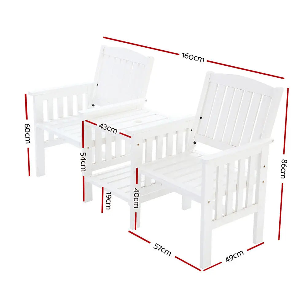 Gardeon Outdoor Garden Bench Loveseat Wooden Table Chairs Patio Furniture White - Furniture > Outdoor > Outdoor Chairs