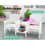 Gardeon Outdoor Garden Bench Loveseat Wooden Table Chairs Patio Furniture White - Furniture > Outdoor > Outdoor Chairs