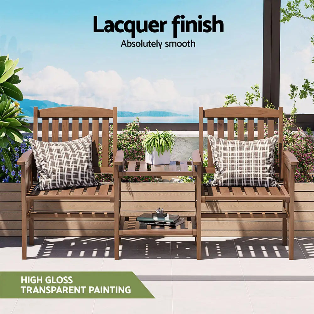Gardeon Outdoor Garden Bench Loveseat Wooden Table Chairs Patio Furniture Brown - Furniture > Outdoor