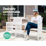 Gardeon Outdoor Garden Bench Loveseat Wooden Table Chairs Patio Furniture White - Furniture > Outdoor > Outdoor Chairs