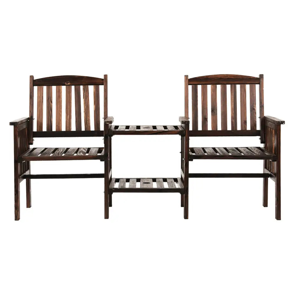 Gardeon Outdoor Garden Bench Loveseat Wooden Table Chairs Patio Furniture Charcoal - Furniture > Outdoor > Outdoor
