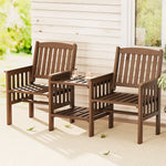 Gardeon Outdoor Garden Bench Loveseat Wooden Table Chairs Patio Furniture Brown - Furniture > Outdoor