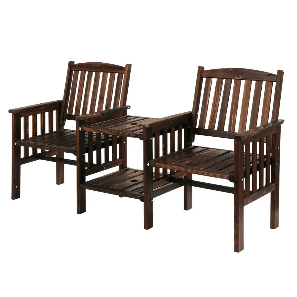 Gardeon Outdoor Garden Bench Loveseat Wooden Table Chairs Patio Furniture Charcoal - Furniture > Outdoor > Outdoor