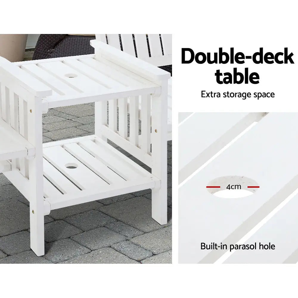 Gardeon Outdoor Garden Bench Loveseat Wooden Table Chairs Patio Furniture White - Furniture > Outdoor > Outdoor Chairs