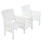 Gardeon Outdoor Garden Bench Loveseat Wooden Table Chairs Patio Furniture White - Furniture > Outdoor > Outdoor Chairs