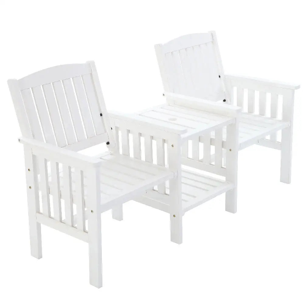 Gardeon Outdoor Garden Bench Loveseat Wooden Table Chairs Patio Furniture White - Furniture > Outdoor > Outdoor Chairs