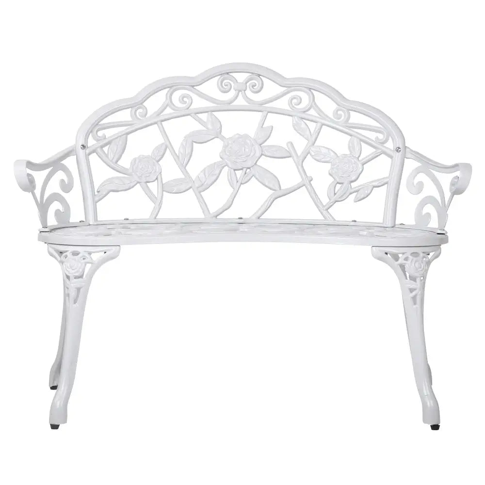 Gardeon Outdoor Garden Bench Seat 100cm Cast Aluminium Outdoor Patio Chair Vintage White - Furniture > Outdoor