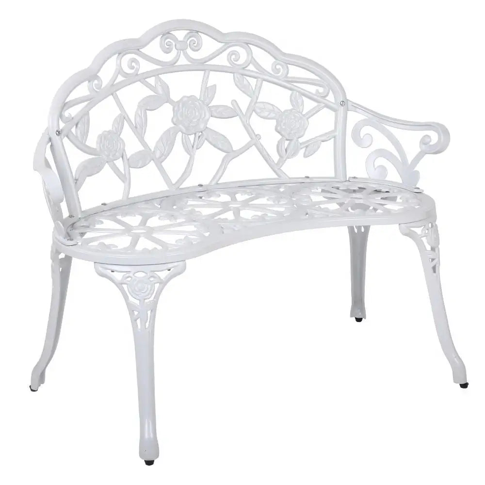 Gardeon Outdoor Garden Bench Seat 100cm Cast Aluminium Outdoor Patio Chair Vintage White - Furniture > Outdoor