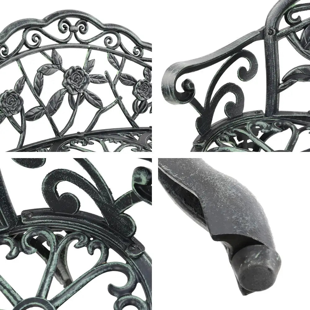 Gardeon Outdoor Garden Bench Seat 100cm Cast Aluminium Patio Chair Vintage Green - Furniture > Outdoor