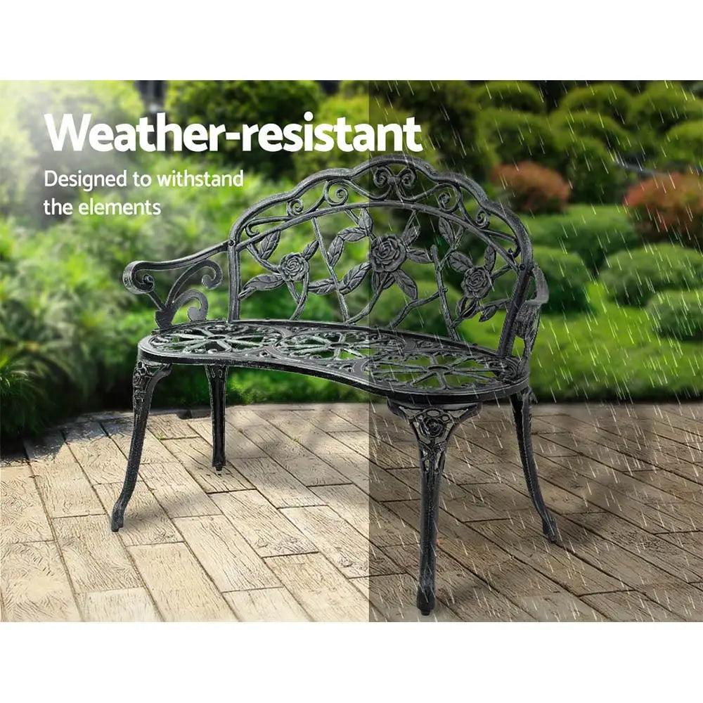 Gardeon Outdoor Garden Bench Seat 100cm Cast Aluminium Patio Chair Vintage Green - Furniture > Outdoor