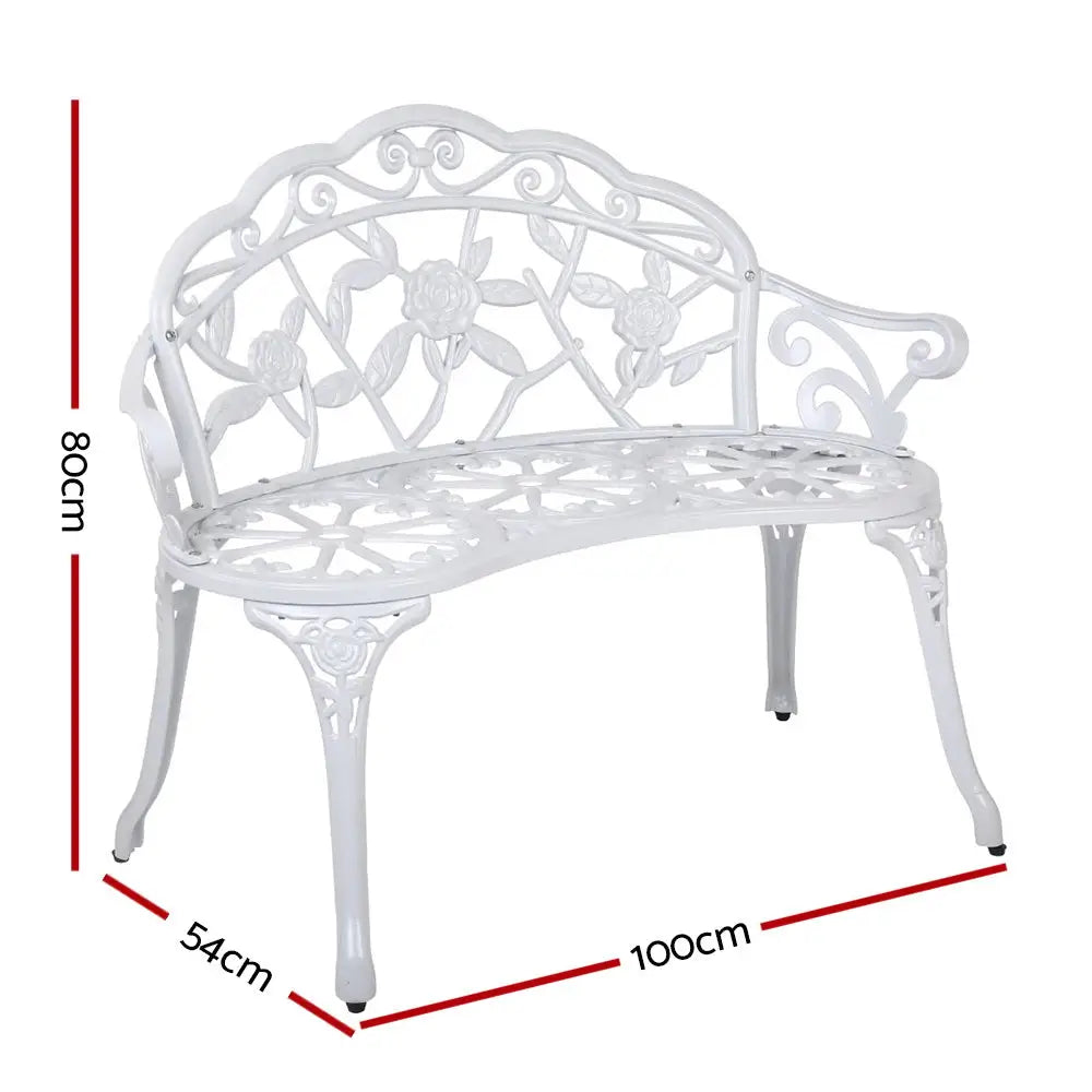 Gardeon Outdoor Garden Bench Seat 100cm Cast Aluminium Outdoor Patio Chair Vintage White - Furniture > Outdoor
