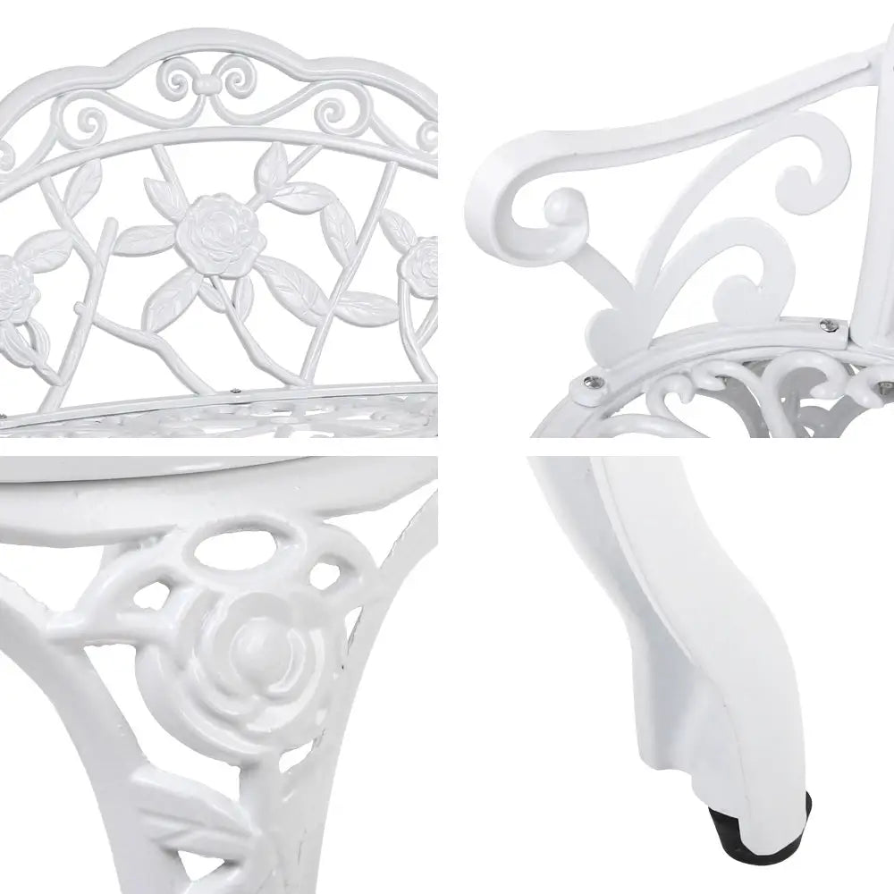 Gardeon Outdoor Garden Bench Seat 100cm Cast Aluminium Outdoor Patio Chair Vintage White - Furniture > Outdoor