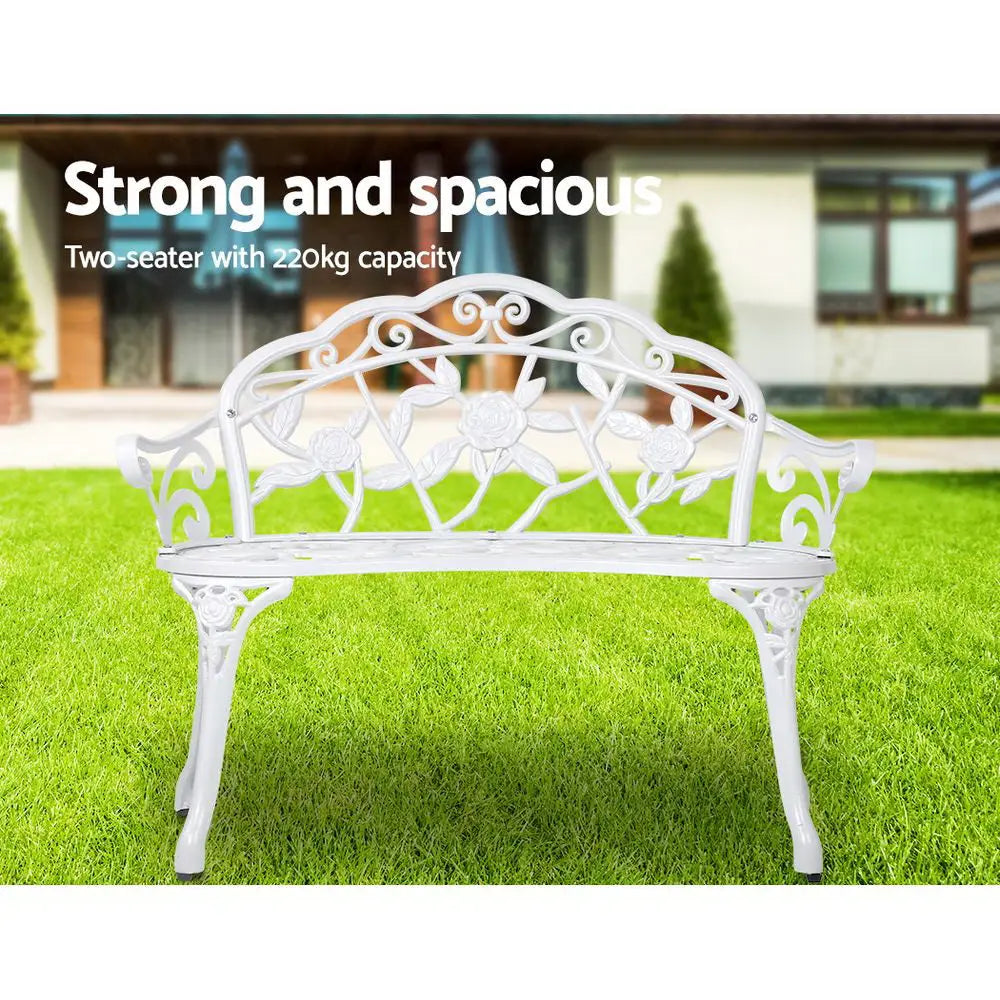 Gardeon Outdoor Garden Bench Seat 100cm Cast Aluminium Outdoor Patio Chair Vintage White - Furniture > Outdoor