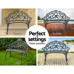 Gardeon Outdoor Garden Bench Seat 100cm Cast Aluminium Patio Chair Vintage Green - Furniture > Outdoor