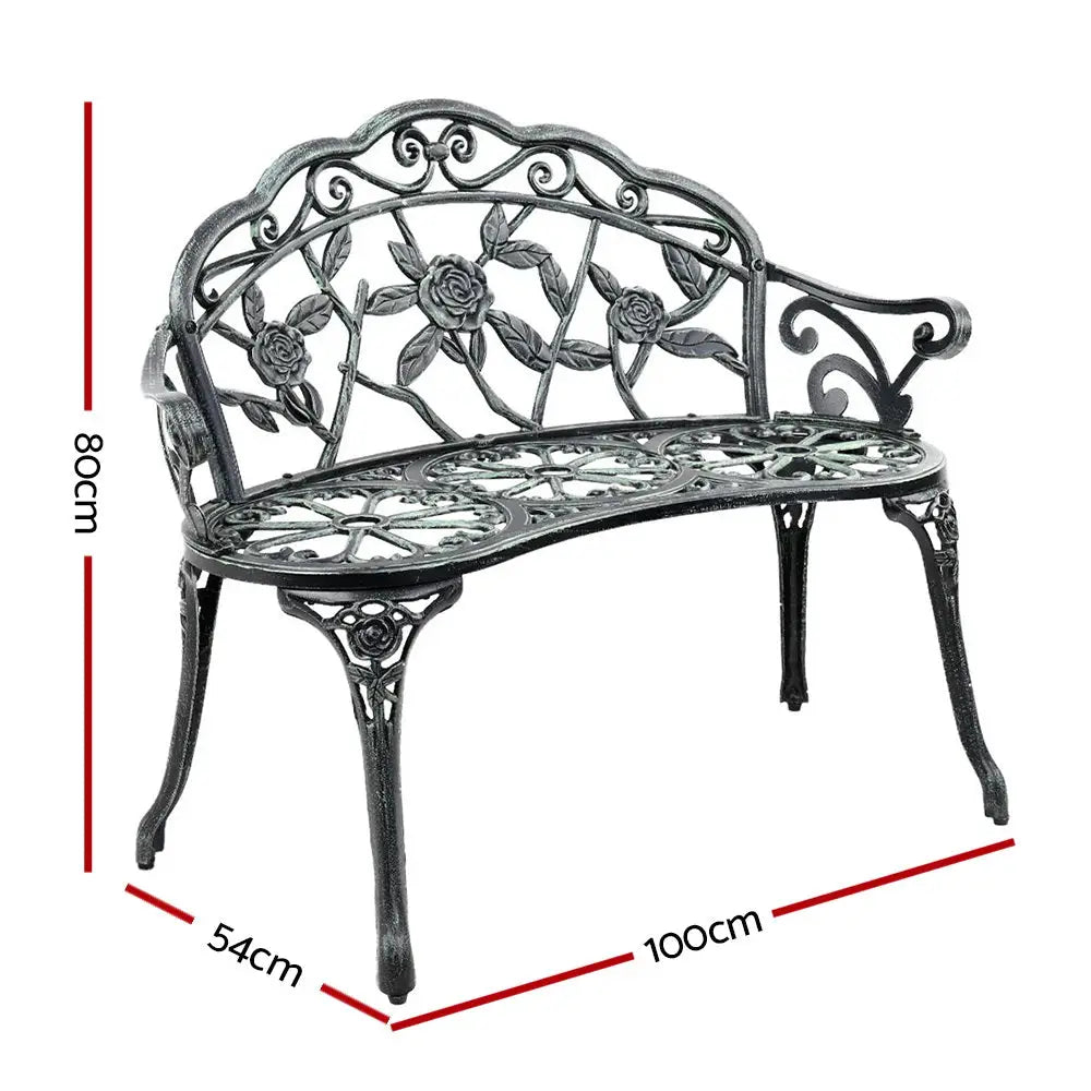 Gardeon Outdoor Garden Bench Seat 100cm Cast Aluminium Patio Chair Vintage Green - Furniture > Outdoor