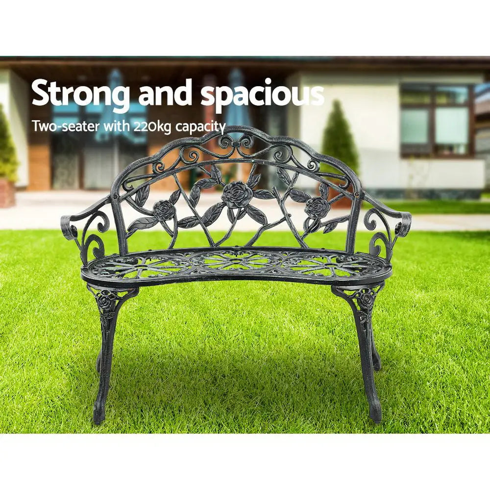 Gardeon Outdoor Garden Bench Seat 100cm Cast Aluminium Patio Chair Vintage Green - Furniture > Outdoor