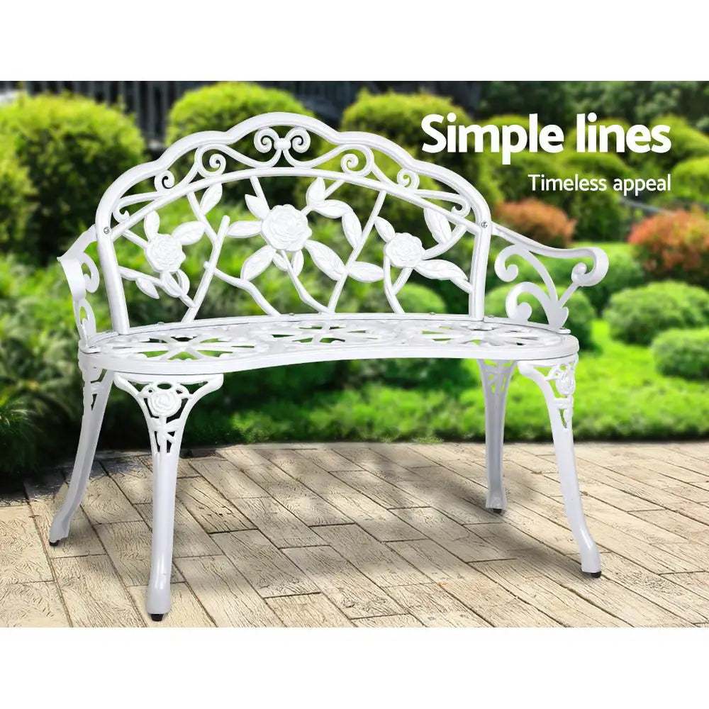 Gardeon Outdoor Garden Bench Seat 100cm Cast Aluminium Outdoor Patio Chair Vintage White - Furniture > Outdoor
