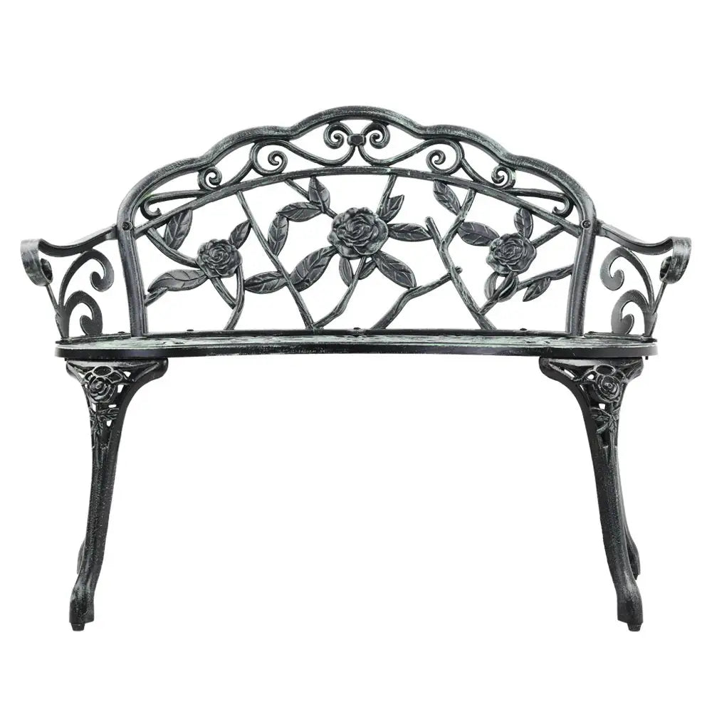 Gardeon Outdoor Garden Bench Seat 100cm Cast Aluminium Patio Chair Vintage Green - Furniture > Outdoor