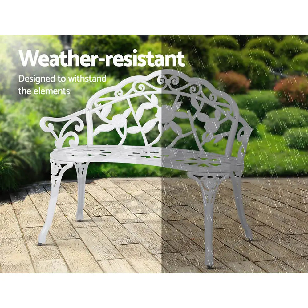 Gardeon Outdoor Garden Bench Seat 100cm Cast Aluminium Outdoor Patio Chair Vintage White - Furniture > Outdoor