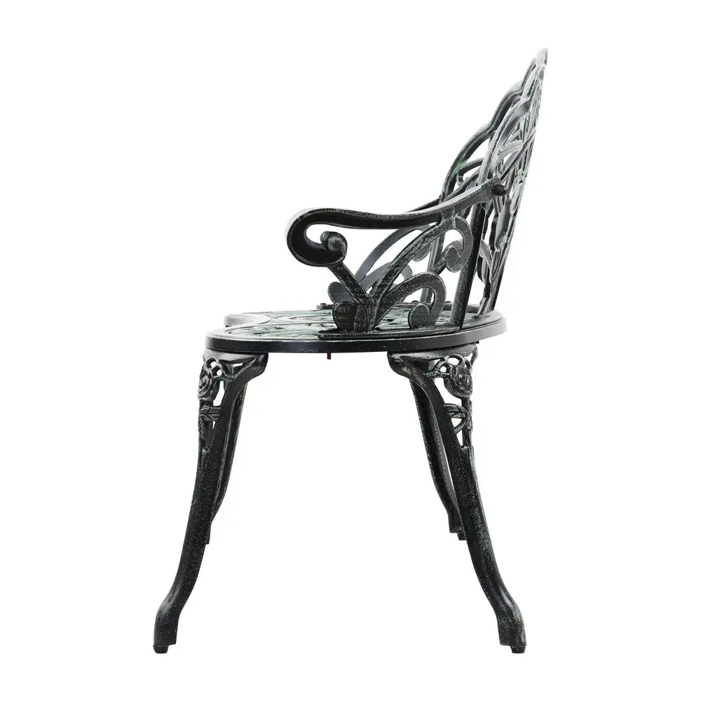 Gardeon Outdoor Garden Bench Seat 100cm Cast Aluminium Patio Chair Vintage Green - Furniture > Outdoor